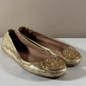 Tory Burch Gold Glitter Leather Flats Ballet Slip On Size 9M Great Condition